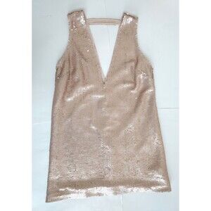 Forever 21 Ladies S Rose Gold Sequin Deep V Neck Open Back Shift Party Dress